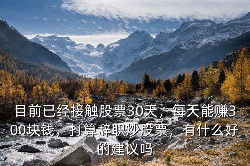 目前已經(jīng)接觸股票30天，每天能賺300塊錢，打算辭職炒股票，有什么好的建議嗎