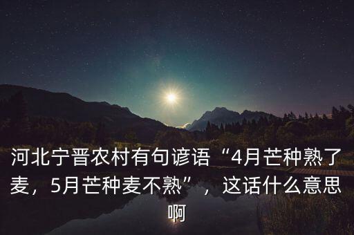 河北寧晉農(nóng)村有句諺語“4月芒種熟了麥，5月芒種麥不熟”，這話什么意思啊