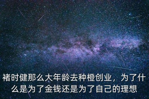 褚時(shí)健那么大年齡去種橙創(chuàng)業(yè)，為了什么是為了金錢還是為了自己的理想