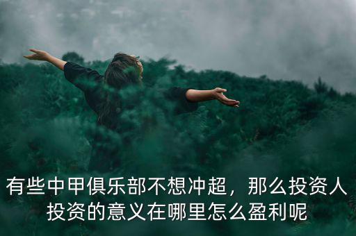 有些中甲俱樂(lè)部不想沖超，那么投資人投資的意義在哪里怎么盈利呢