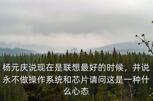 楊元慶說現(xiàn)在是聯(lián)想最好的時候，并說永不做操作系統(tǒng)和芯片請問這是一種什么心態(tài)