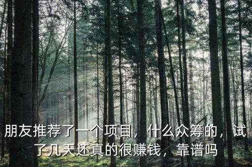 朋友推薦了一個項目，什么眾籌的，試了幾天還真的很賺錢，靠譜嗎