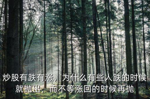 炒股有跌有漲，為什么有些人跌的時候就拋出，而不等漲回的時候再拋