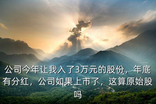 公司今年讓我入了3萬元的股份，年底有分紅，公司如果上市了，這算原始股嗎