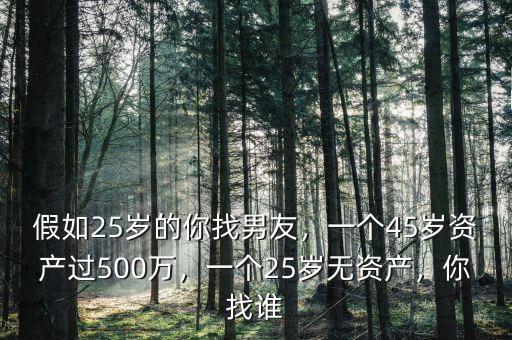 假如25歲的你找男友，一個45歲資產(chǎn)過500萬，一個25歲無資產(chǎn)，你找誰