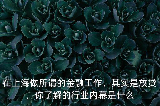 在上海做所謂的金融工作，其實是放貸，你了解的行業(yè)內(nèi)幕是什么