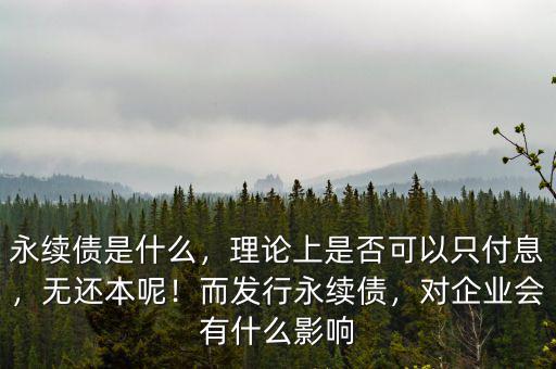 永續(xù)債是什么，理論上是否可以只付息，無還本呢！而發(fā)行永續(xù)債，對企業(yè)會有什么影響