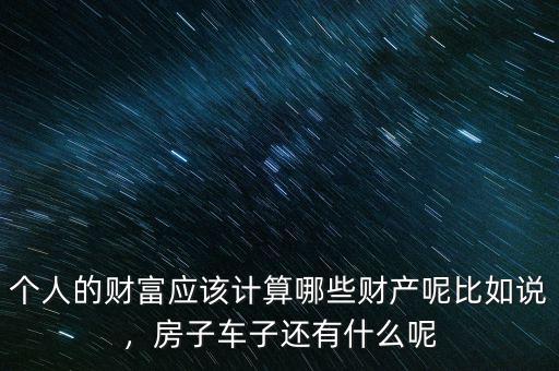 個(gè)人的財(cái)富應(yīng)該計(jì)算哪些財(cái)產(chǎn)呢比如說，房子車子還有什么呢