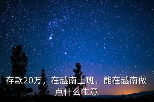 存款20萬(wàn)，在越南上班，能在越南做點(diǎn)什么生意