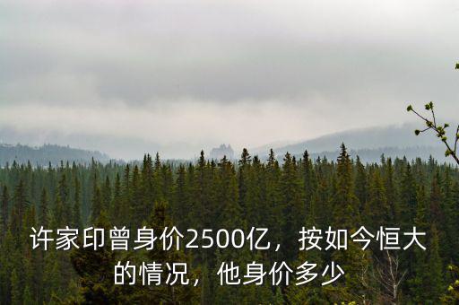 許家印曾身價2500億，按如今恒大的情況，他身價多少