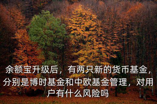 余額寶升級(jí)后，有兩只新的貨幣基金，分別是博時(shí)基金和中歐基金管理，對(duì)用戶(hù)有什么風(fēng)險(xiǎn)嗎