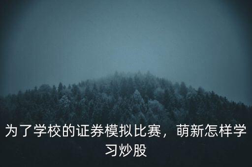 為了學(xué)校的證券模擬比賽，萌新怎樣學(xué)習(xí)炒股