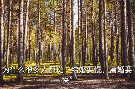 為什么很多人都說“結(jié)婚要慢，離婚要快”