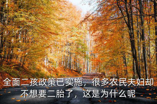 全面二孩政策已實(shí)施，很多農(nóng)民夫婦卻不想要二胎了，這是為什么呢