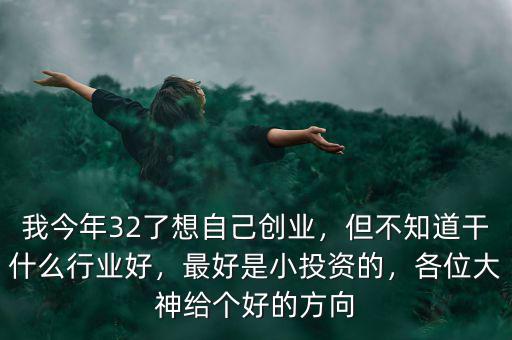我今年32了想自己創(chuàng)業(yè)，但不知道干什么行業(yè)好，最好是小投資的，各位大神給個好的方向