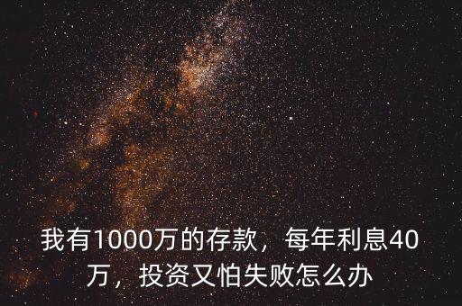 我有1000萬的存款，每年利息40萬，投資又怕失敗怎么辦