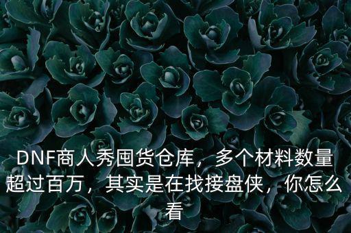 DNF商人秀囤貨倉庫，多個材料數(shù)量超過百萬，其實是在找接盤俠，你怎么看