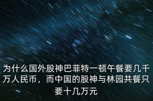 為什么國外股神巴菲特一頓午餐要幾千萬人民幣，而中國的股神與林園共餐只要十幾萬元