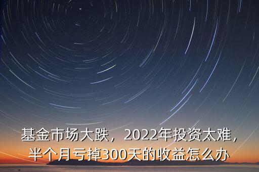 基金市場(chǎng)大跌，2022年投資太難，半個(gè)月虧掉300天的收益怎么辦