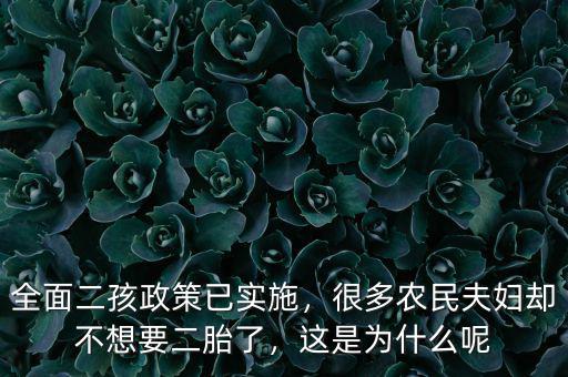 全面二孩政策已實施，很多農(nóng)民夫婦卻不想要二胎了，這是為什么呢