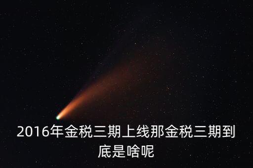 金三稅什么意思，2016年金稅三期上線那金稅三期到底是啥呢