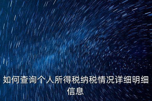 如何查個人納稅情況，個人所得稅怎么查詢