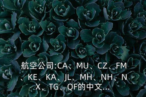  航空公司:CA、MU、CZ、FM、KE、KA、JL、MH、NH、NX、TG、QF的中文...