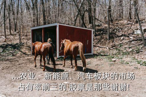 ...農(nóng)業(yè)、新能源、汽車板塊的市場占有率前三的 股票是那些謝謝!