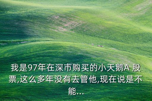 我是97年在深市購(gòu)買的小天鵝A 股票,這么多年沒有去管他,現(xiàn)在說(shuō)是不能...