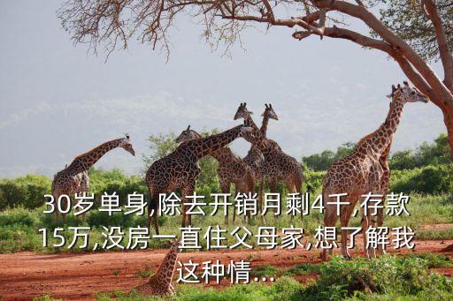 30歲單身,除去開(kāi)銷(xiāo)月剩4千,存款15萬(wàn),沒(méi)房一直住父母家,想了解我這種情...