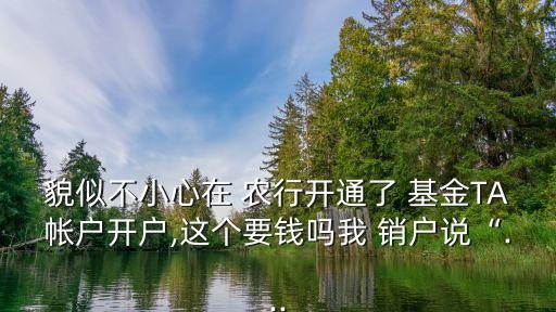貌似不小心在 農(nóng)行開(kāi)通了 基金TA帳戶(hù)開(kāi)戶(hù),這個(gè)要錢(qián)嗎我 銷(xiāo)戶(hù)說(shuō)“...